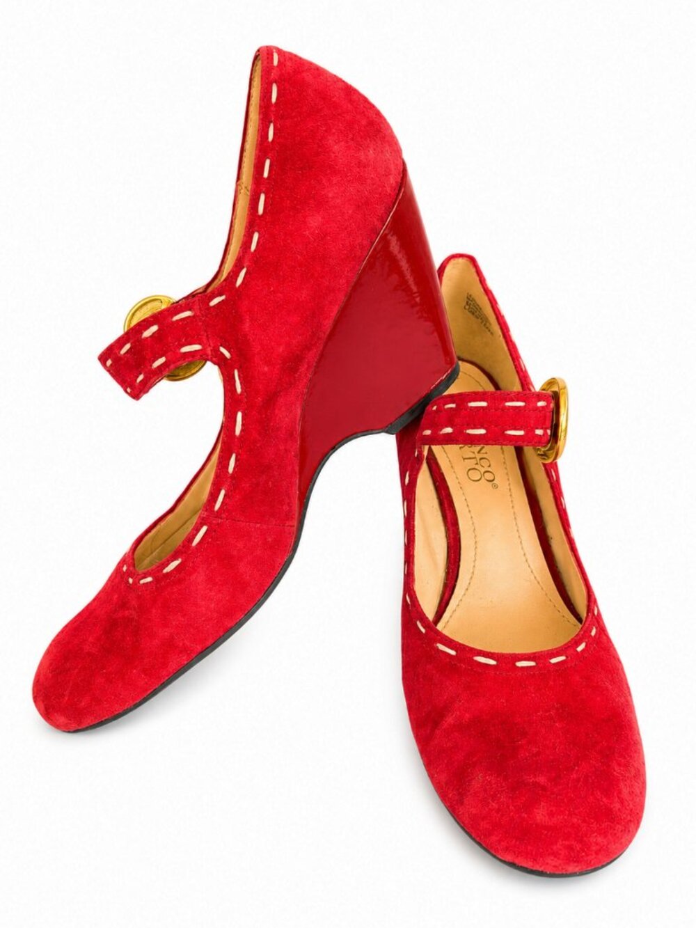 Red Suede Franco Sarto Mary Jane Wedges NEVER WORN Size 7.5